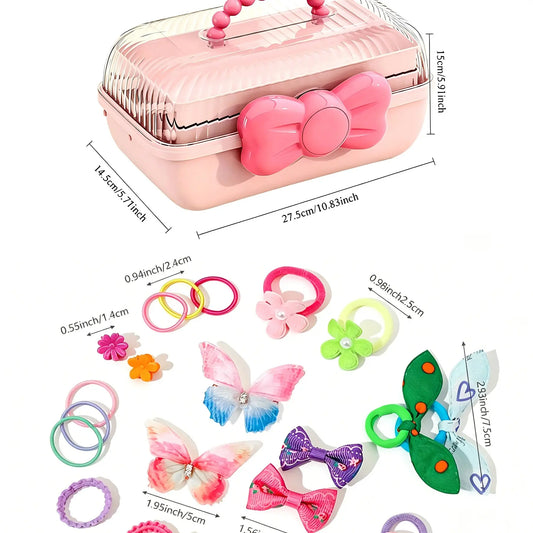 556pcs Candy Hair Accessory Gift Set. Rabbit Ear & Flower Ties, Small Elastics, Bows & 3D Butterfly Clips. Perfect for Daily Styling, School & Holidays, Versatile Use. Fun Creative Hairstyle Combo. Birthday Gift for Girls & Women Styling Kit