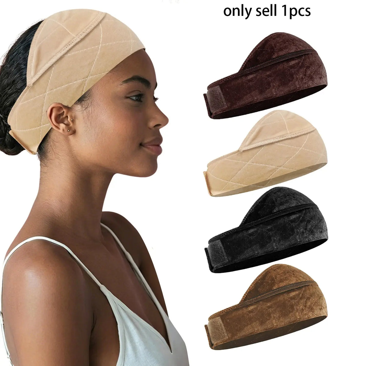 Wide Wig Grip Band for Lace Front Wigs, Velvet Wig Grip Band with Adjustable Hook & Loop Fastener, Wig Grip Headband