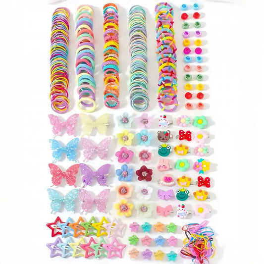 Girls' Polyester 510-Piece Hair Accessories Large Set - Cute Multi-Color Casual Kit with Cartoon Hair Clips, Floral Clips, Fashion Headbands for Daily, Party Use