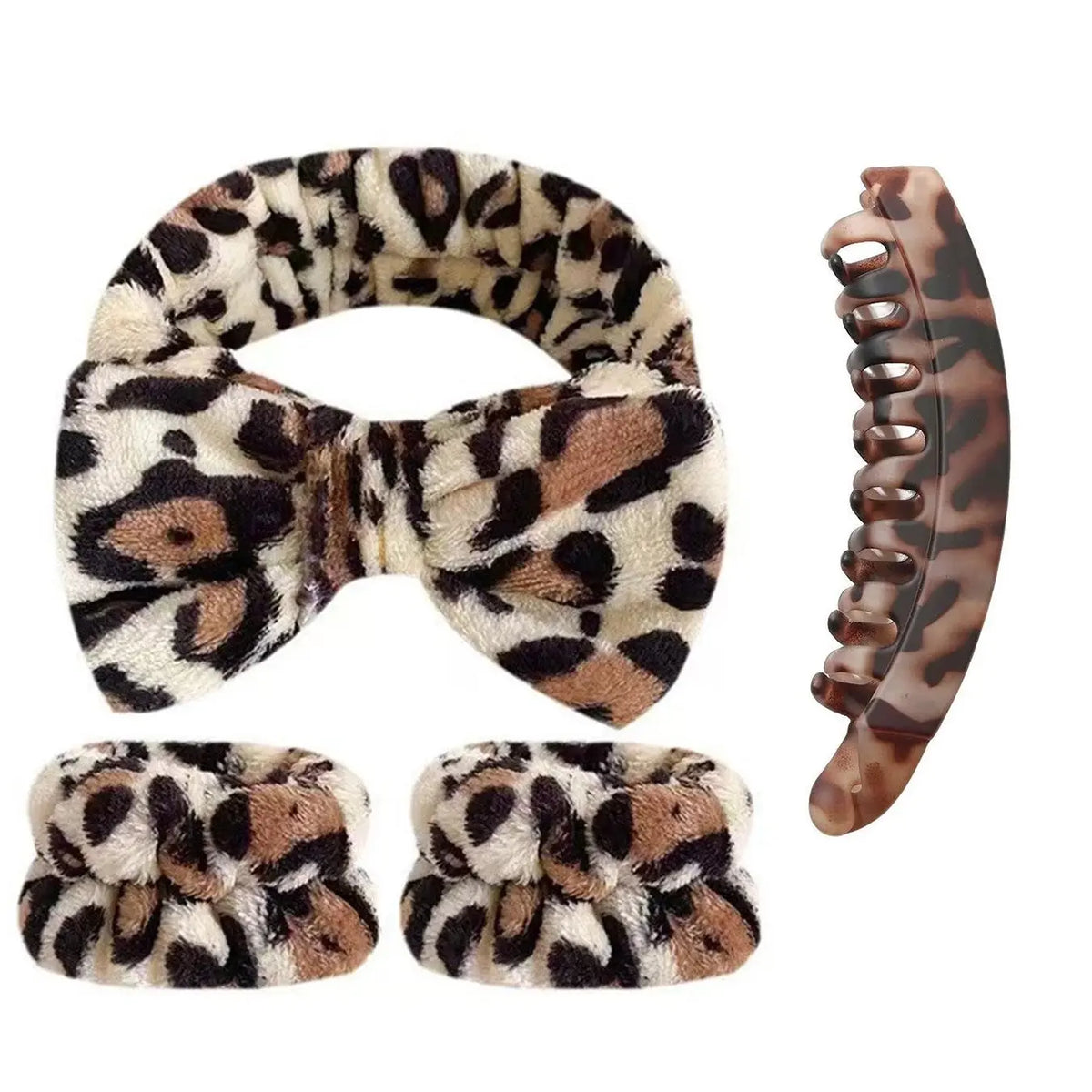 3pcs Leopard Girls Sponge Spa Headband Wristbands Hair Accessories Set For Party Gifts ,Daily Use, Wash Face, Makeup Use Lady Mom