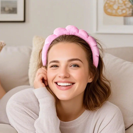 Blush Bloom Spa Headband for Women - Ultra-Comfy & No-Slip Hairband in Pink with Soft Stretch Fabric for Comfortable Wear