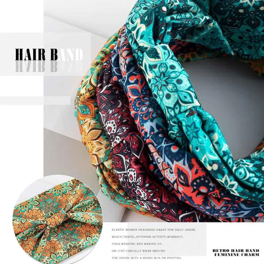 Wide Headbands Knotted Turban Headband Floral Non Slip Elastic Hairbands Workout Head Wraps Yoga Hair Scarfs Boho Fashion Hair Accessories for Women 5 Pcs