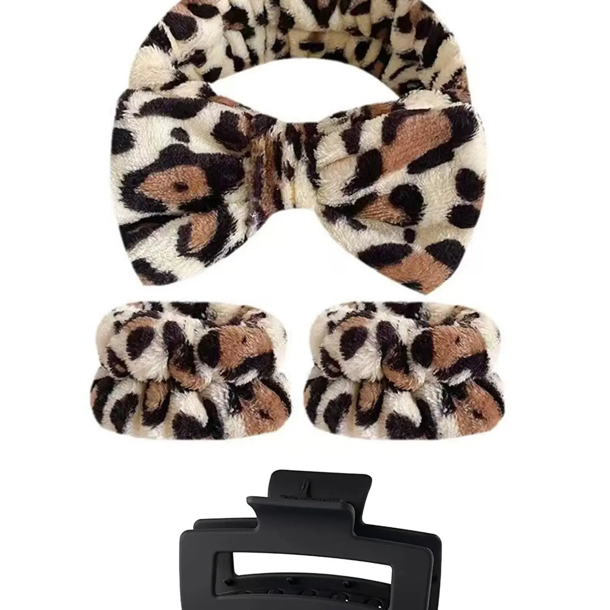 3pcs Leopard Girls Sponge Spa Headband Wristbands Hair Accessories Set For Party Gifts ,Daily Use, Wash Face, Makeup Use Lady Mom