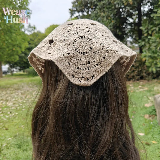 Women's 5-Pack Crocheted Triangle Scarf Bag Accessories - Vintage Wool Pastoral Bohemian Hollow Knit Head Wraps, Soft Warm All-Season DIY Luggage Accents with Metal Details for Daily Casual Use, Triangle Shape