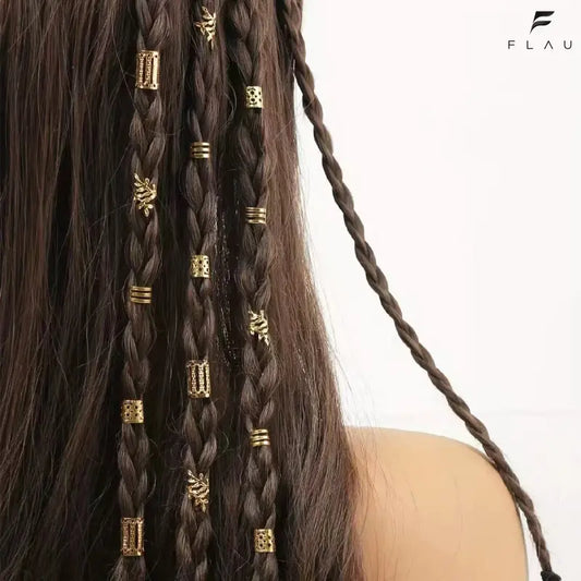 Women's Adjustable Metal Hollow Pattern Braid Hair Cuffs - 50PCS/Set, One Size, Metal Beads, Boho Glam Decor for Dreadlocks, Locs, Twists, Cornrows, Concerts, Adjustable Fit Leisure Hair Accessories