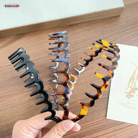 Women's Polished Acetate Wave Tooth Comb Headband - Non-Slip French Chic Edge, Lightweight, Secure Grip, Band-Shaped, Casual, Slip-Free Wash, One-Size Hair Accessory for Daily Wear, Makeup Routines