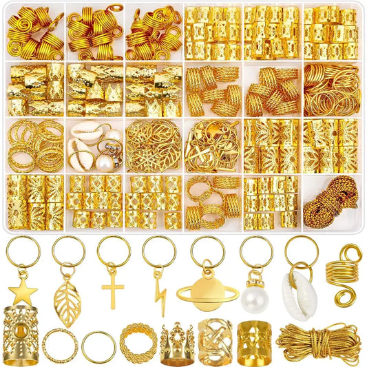 Women's 259 Pcs Silver Hair Jewelry Set - Hair Accessories for Braids, Loc Charms, Dreadlocks, Cuffs, Clips, Rings (Sports & Outdoor Camping Hiking Tent Accessory Complement)