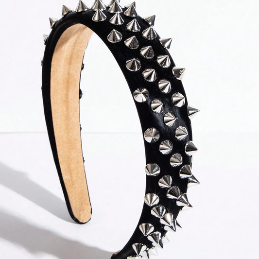 Leather Punk Headband, Fashion Headband, Studded Solid Color Design, High-Quality Hair Accessory for Streetwear, Unisex Style