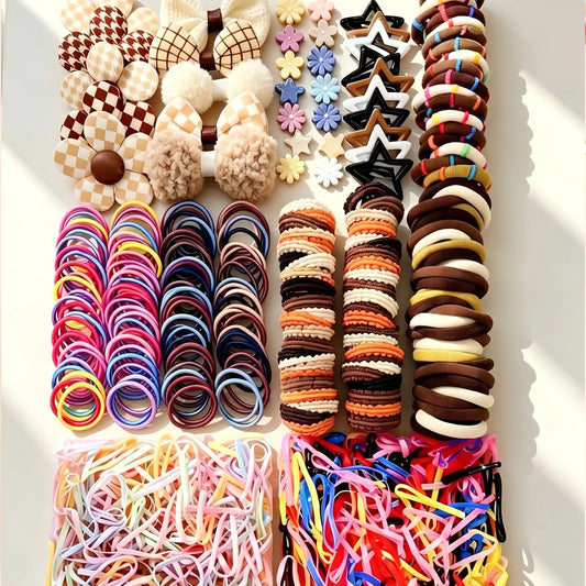 935pcs hair accessory set, Hair decorations, includes bow hair clips, small star hair clips, hair tidy claw clips, many gentle non-damaging hair ties, suitable for girls' everyday hairstyles, hair styling, meets one-stop accessory needs