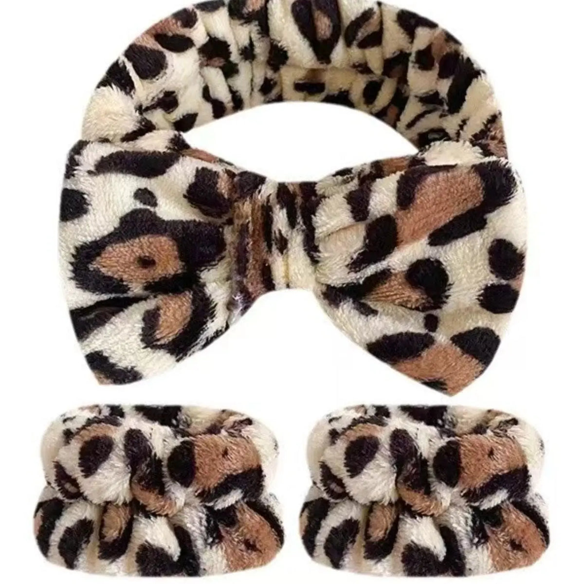 3pcs Leopard Girls Sponge Spa Headband Wristbands Hair Accessories Set For Party Gifts ,Daily Use, Wash Face, Makeup Use Lady Mom