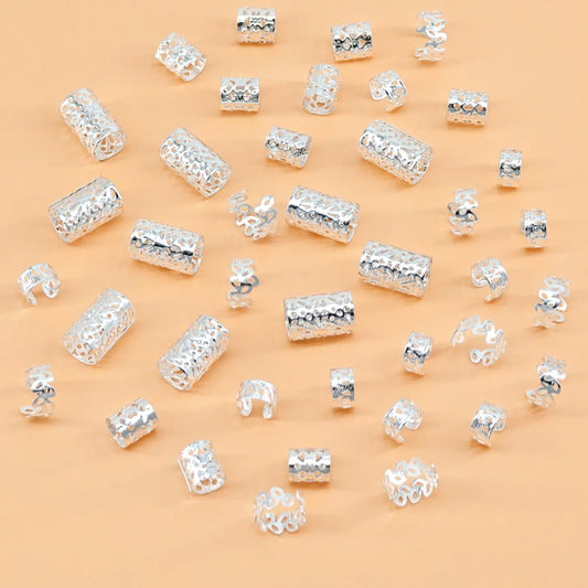 40pcs Hair Jewelry Set, Hair Cuffs & Rings, Multi-Style Unique Hair Accessory, Adjustable Hair Beads for Braids, Locs, Loc Accessories, Dreads, All Season, Geometric Pattern, Braiding, Hair Styling