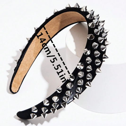 Leather Punk Headband, Fashion Headband, Studded Solid Color Design, High-Quality Hair Accessory for Streetwear, Unisex Style