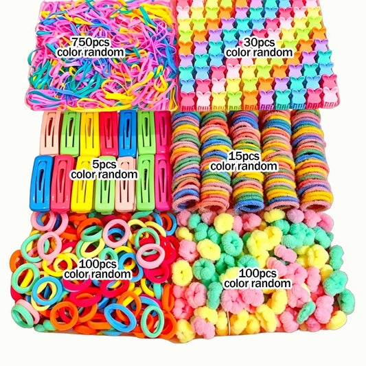 1000pcs Rainbow Hair Accessory Set. Includes Colorful Small Ties, Hair-Friendly Bands, Duckbill Clips & Small Claw Clips. Perfect for Little Girls' Daily Styling, Creative Hairstyles, School, Parties & Gift Giving