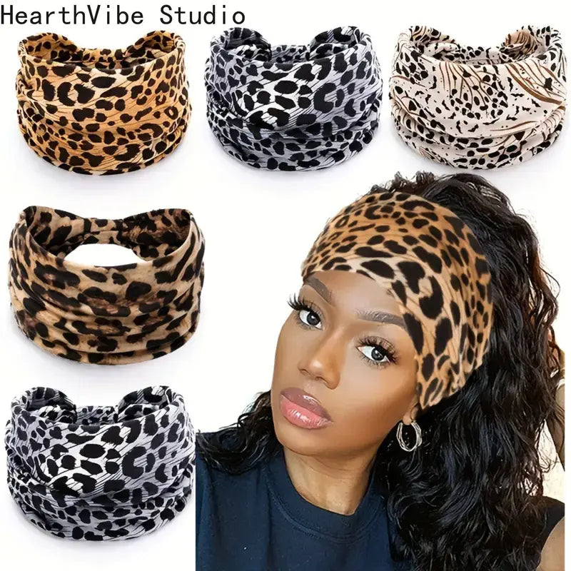 Women's 4-5 Pack Universal Cashew Pattern Elastic Polyester Sports Headbands - Boho Cotton Pattern, Breathable, Moisture-Wicking Sweatbands for Workout Look & Daily Wear, All Seasons Athletic Headwear