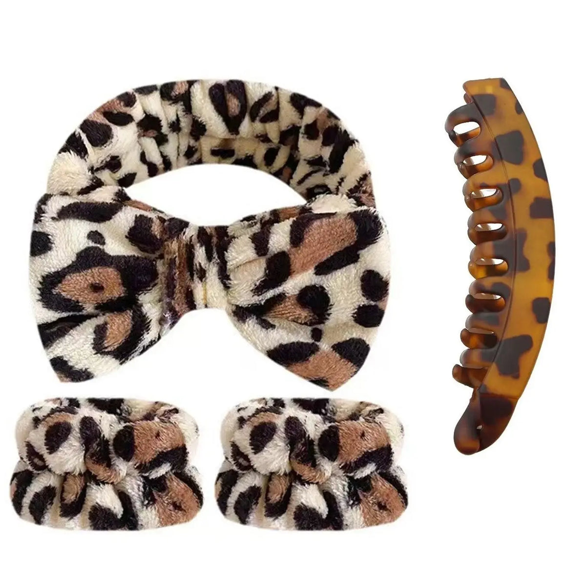3pcs Leopard Girls Sponge Spa Headband Wristbands Hair Accessories Set For Party Gifts ,Daily Use, Wash Face, Makeup Use Lady Mom