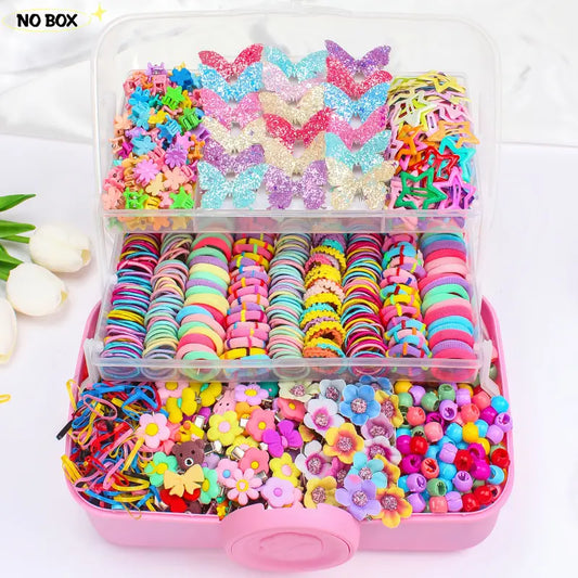 Girls' Polyester 510-Piece Hair Accessories Large Set - Cute Multi-Color Casual Kit with Cartoon Hair Clips, Floral Clips, Fashion Headbands for Daily, Party Use
