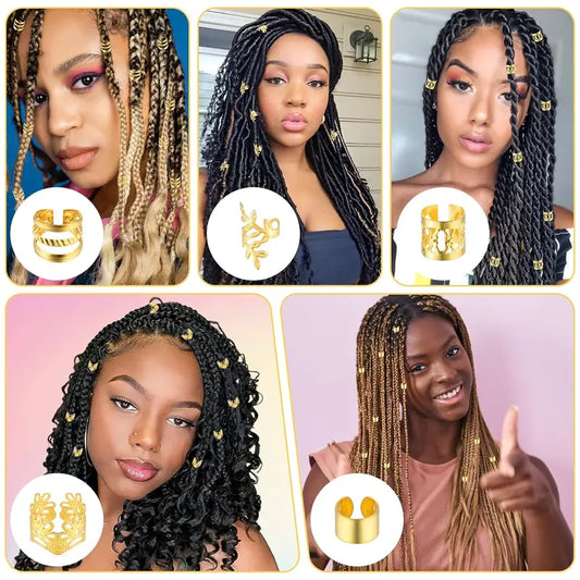 50 count Gold Hair Jewelry for Braids Accessories Loc Jewelry for Hair Dreadlocks Adjustable Hair Rings Hair Cuff Hair Charms Braid Jewelry Hair Beads Decorations for Men Women